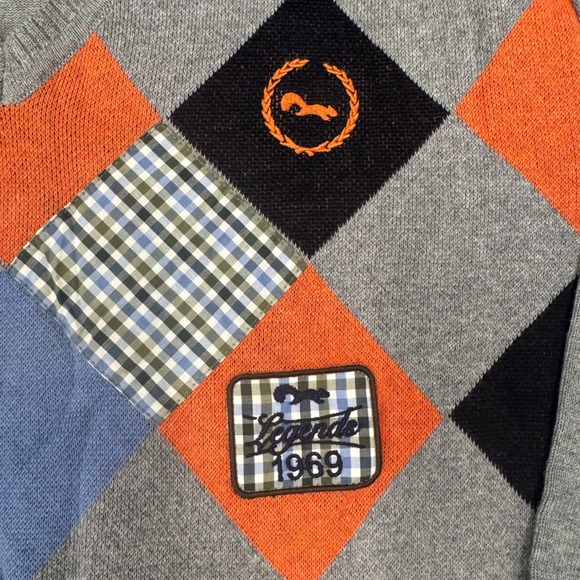 Arturo Calle Golf Mens V Neck Argyle Sweater Orange Blue Black Grey Size XXL - Picture 4 of 10